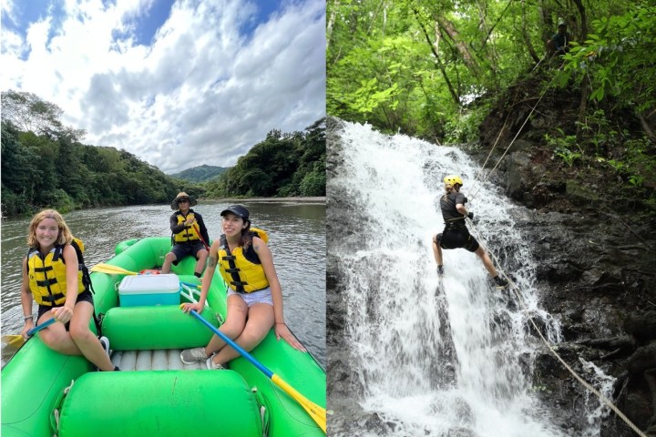 a woman riding on the back of a boat